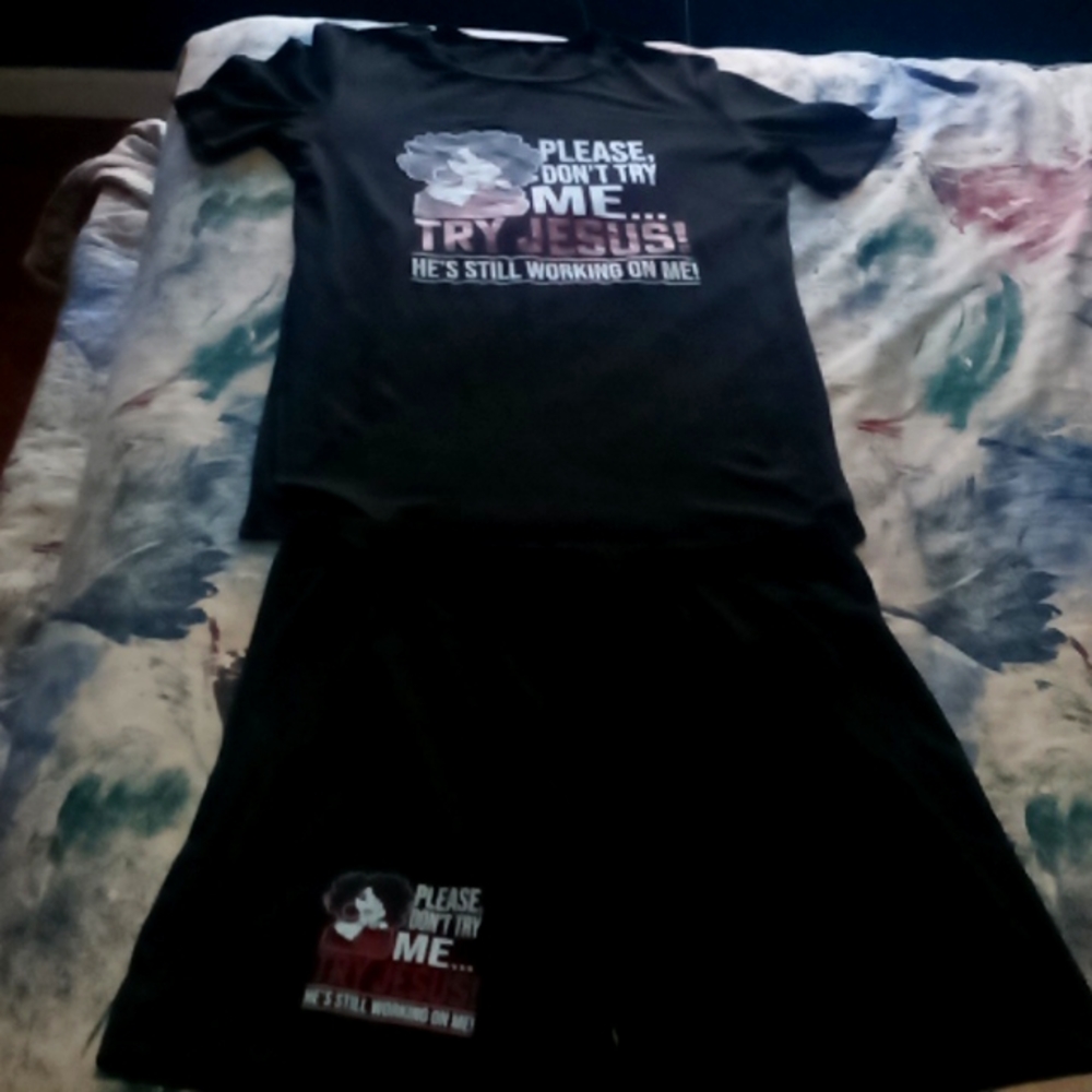 Please Don't Try Me Try Jesus Funny Tee Shirt Two Pieces